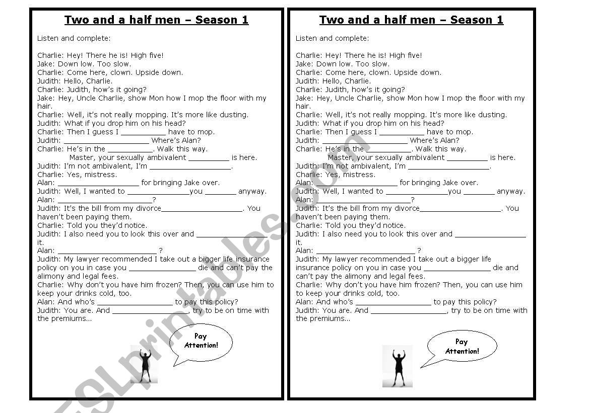 Sitcom - Two and a Half Man worksheet