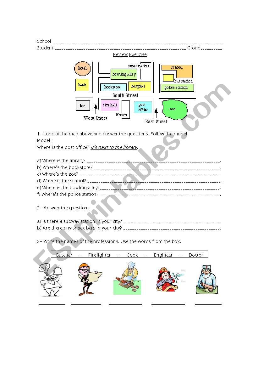 Places in town worksheet