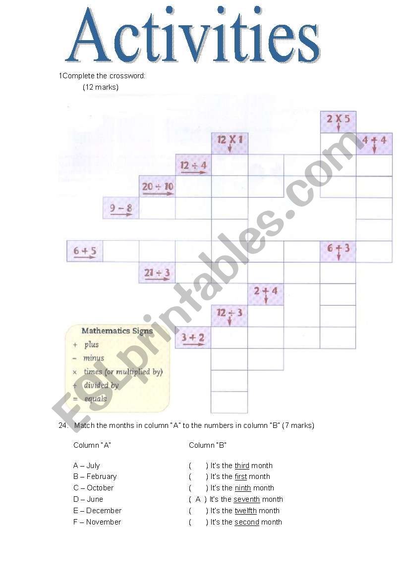 numbers  worksheet