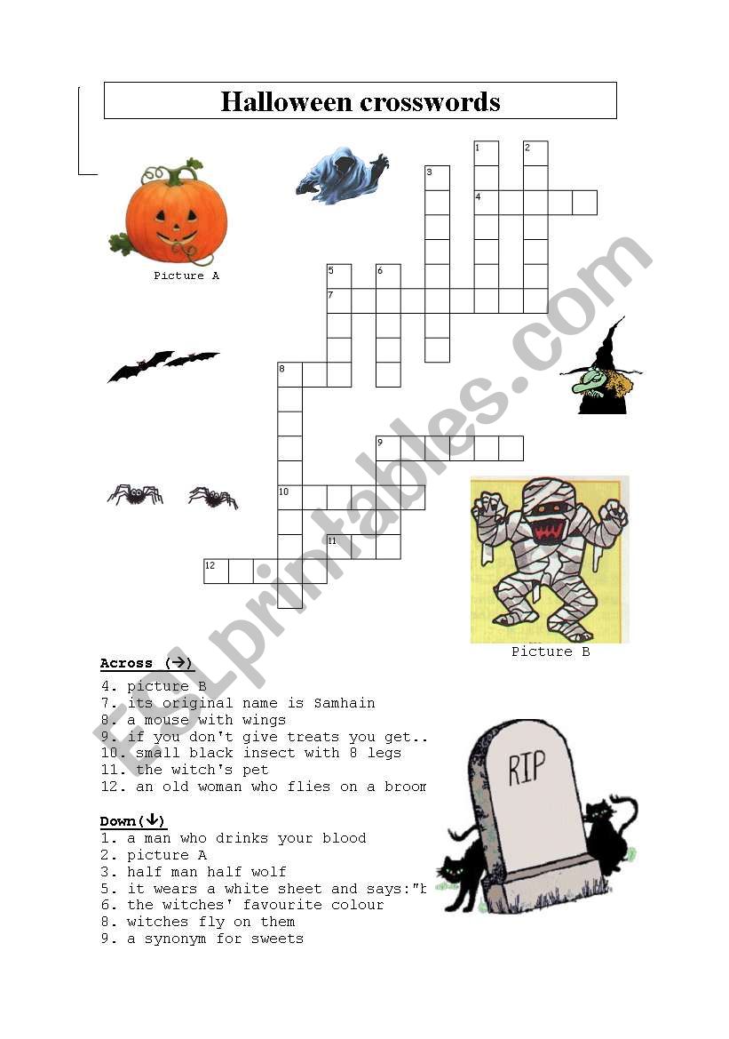 Halloween crosswords worksheet