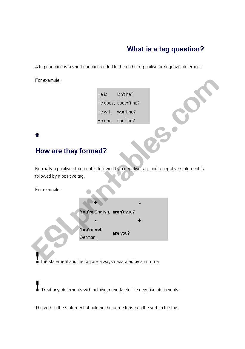 What is a tag question? worksheet