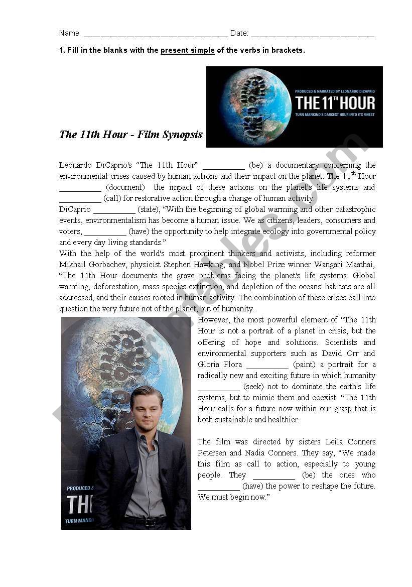 The 11th Hour - Film Synopsis worksheet