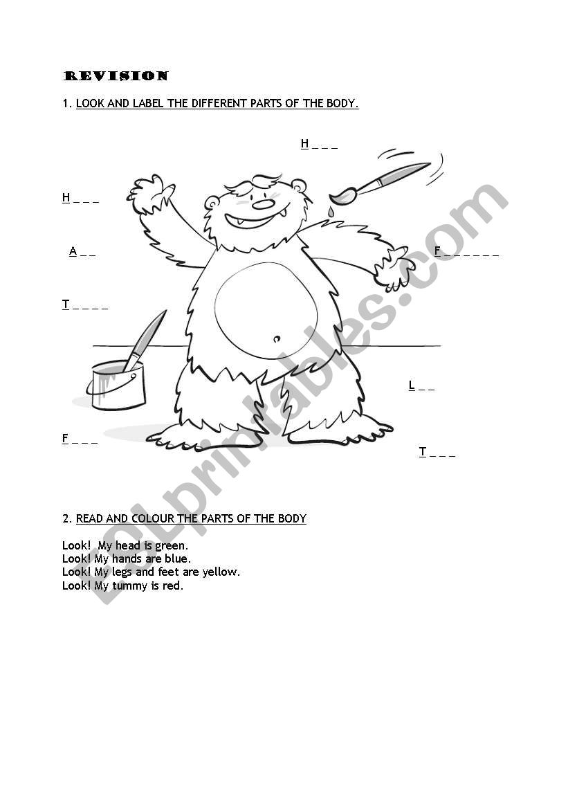 Parts of the body worksheet