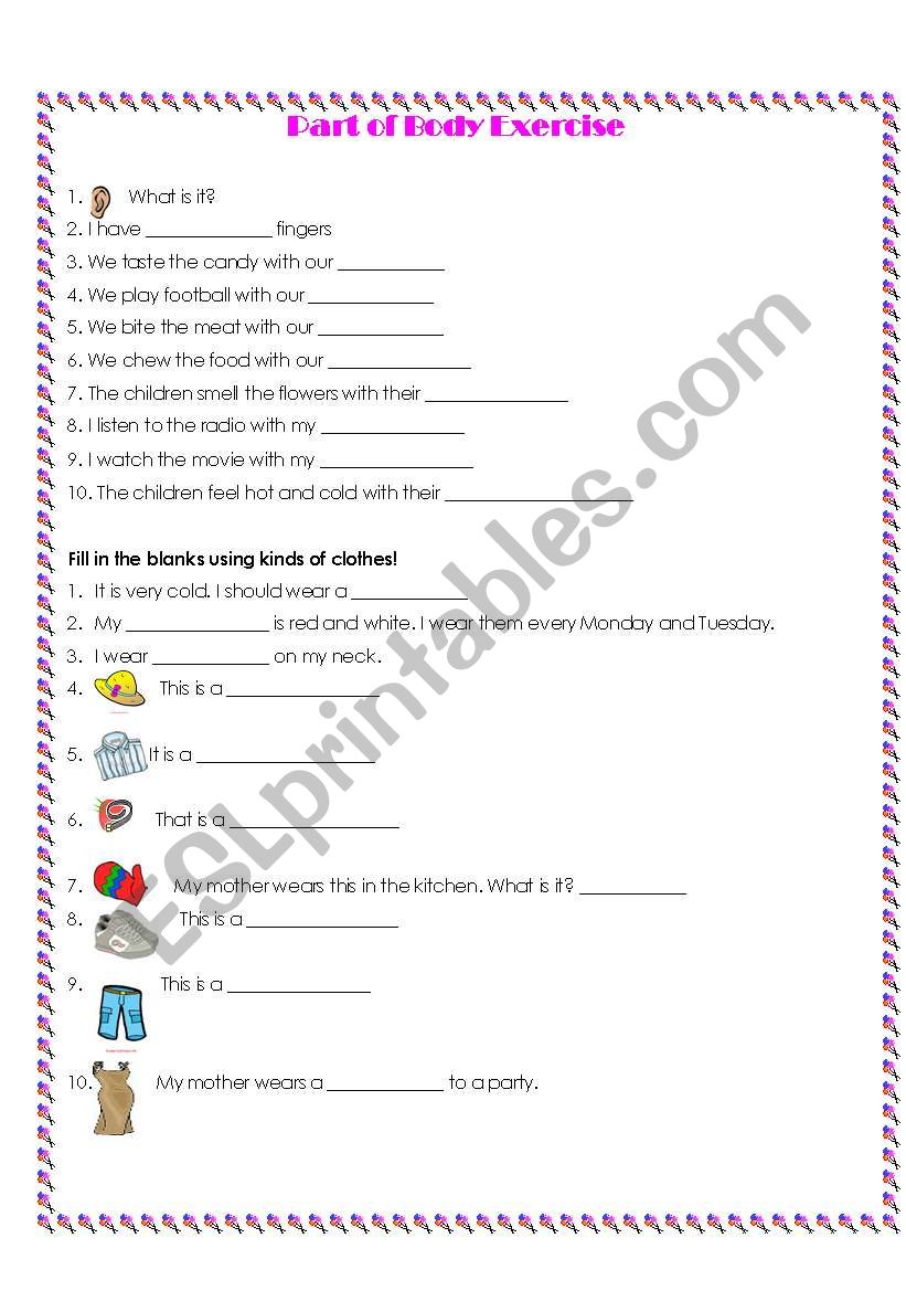 Part of body and clothes worksheet