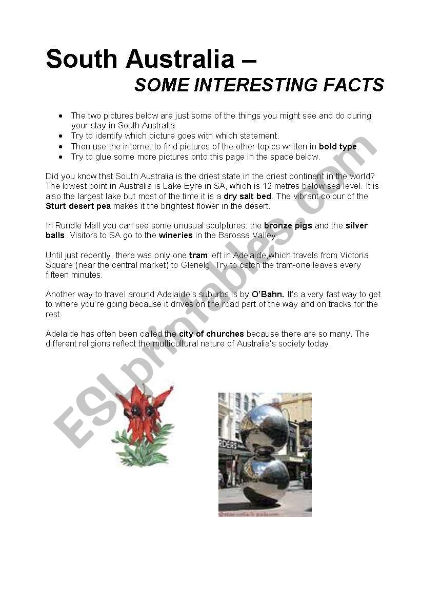South Australia worksheet