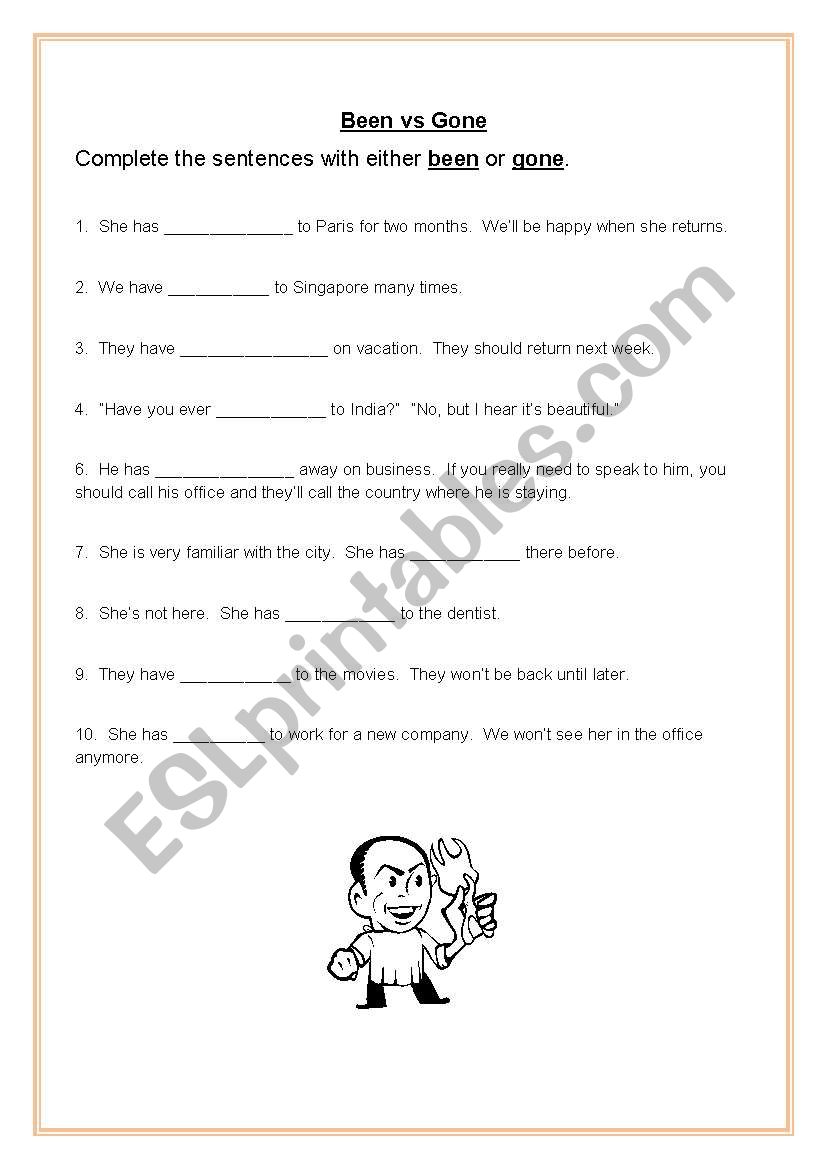 Been or Gone? worksheet