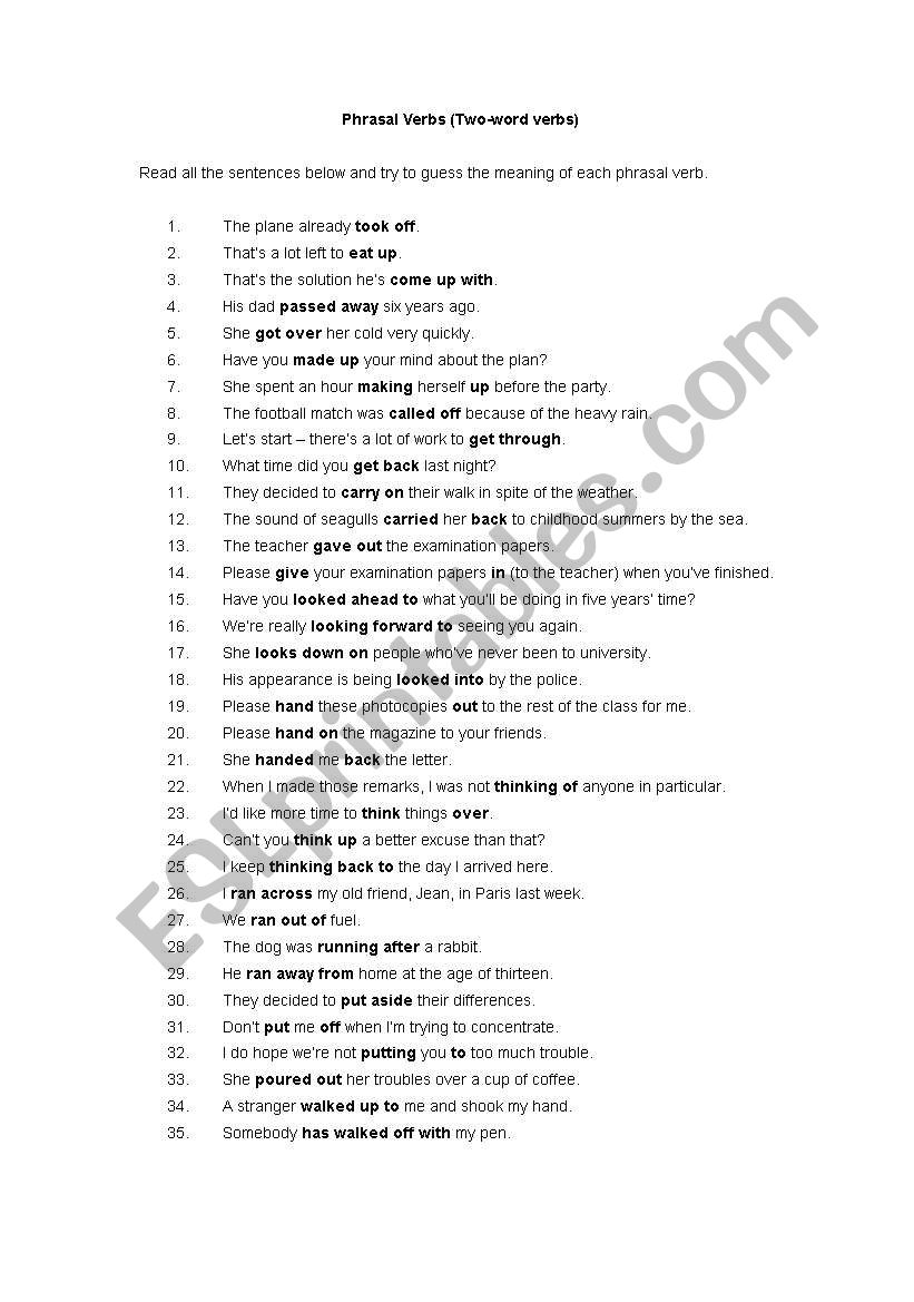 Phrasal verbs worksheet