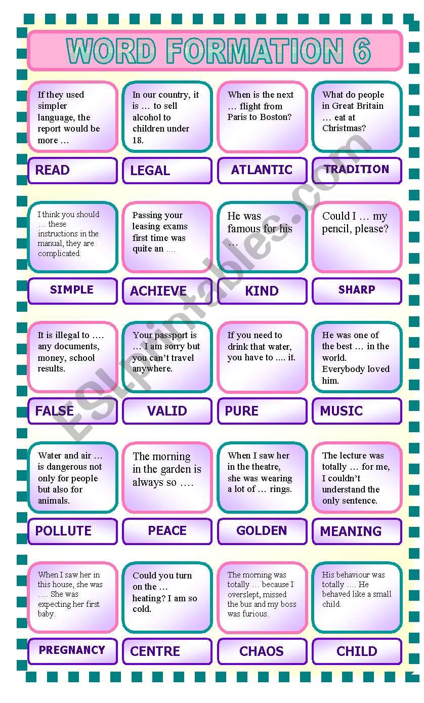 Word formation 6 worksheet