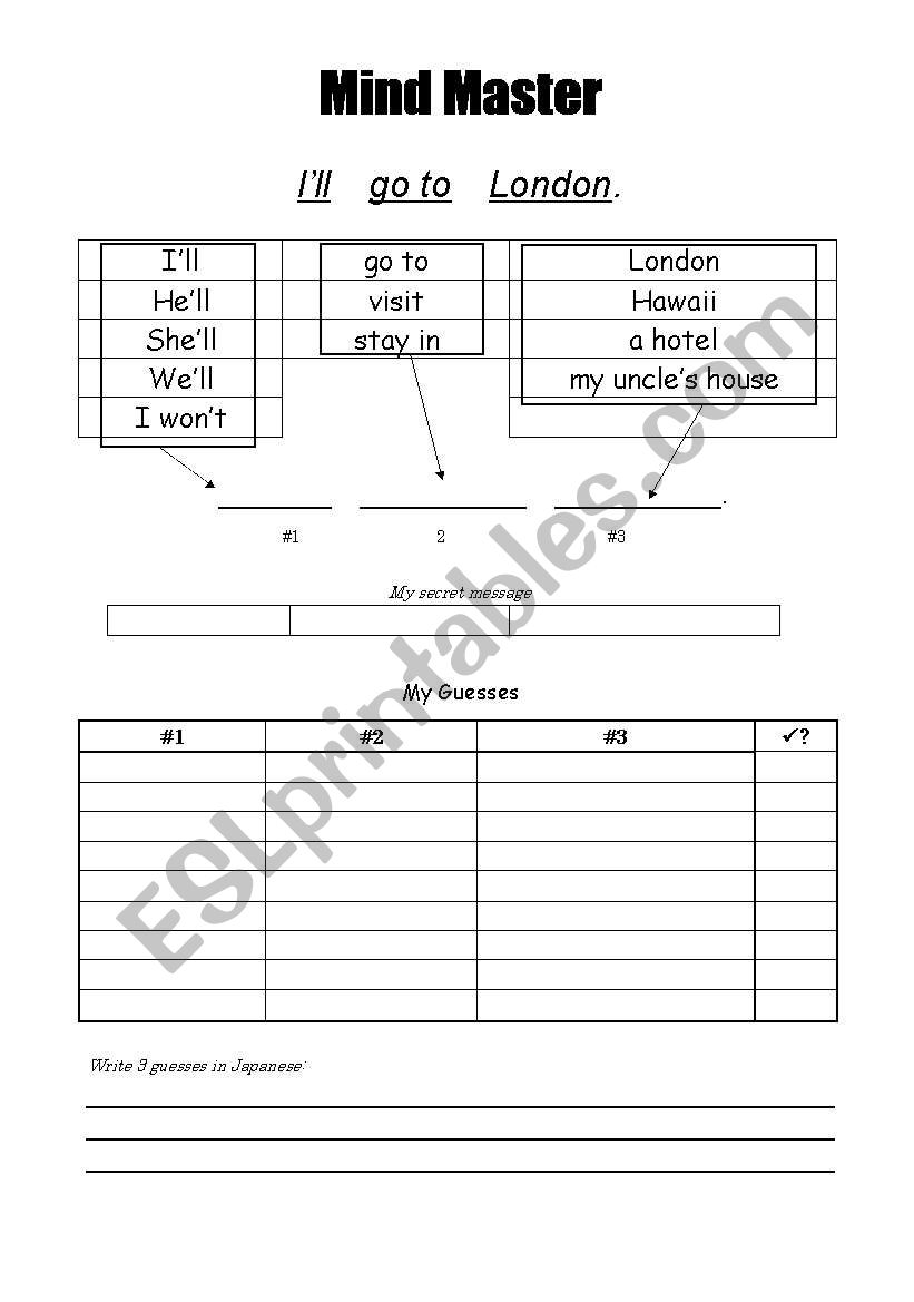 Mind Master (speaking game; fully editable. 3 separate activities)