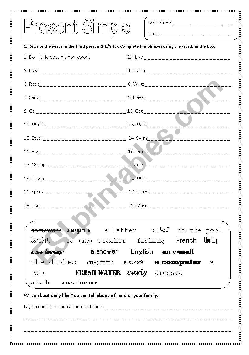 Verbs in the third person (PS)