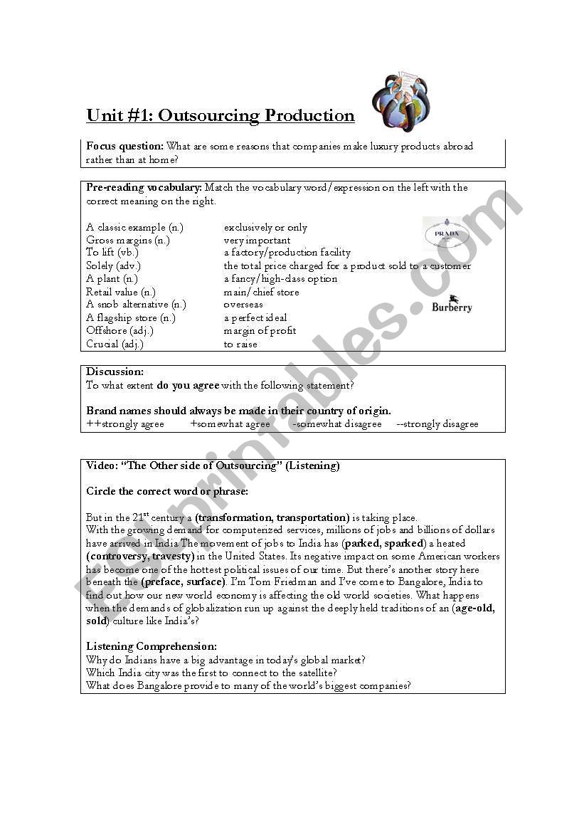 Outsourcing worksheet