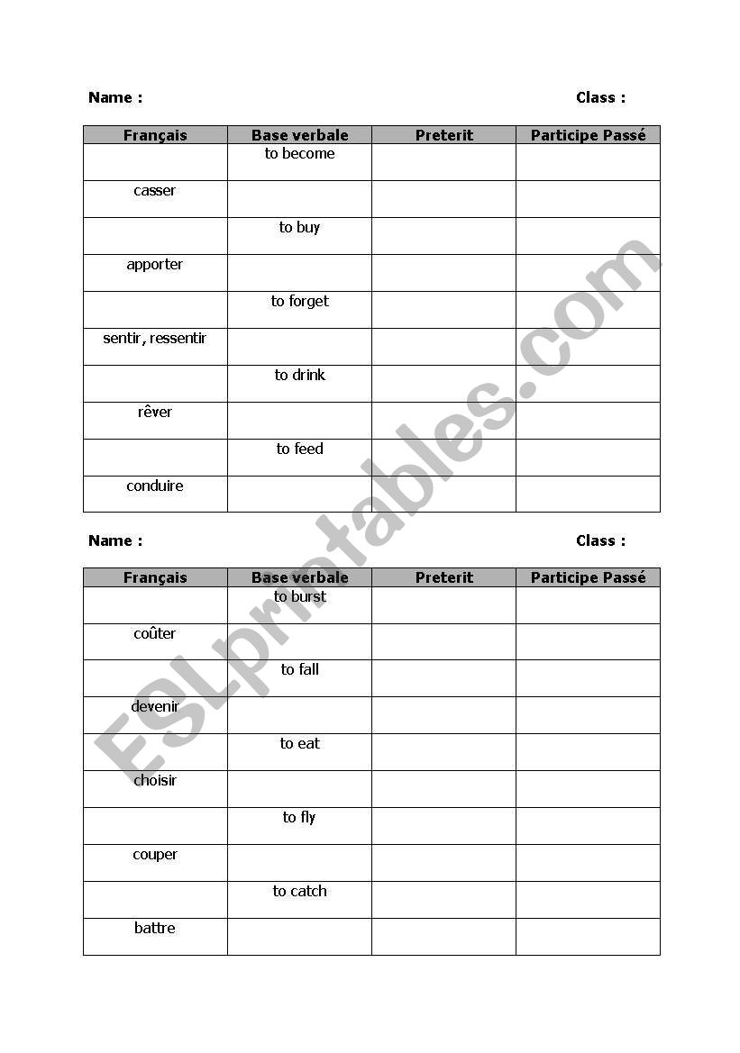 Irregular verbs worksheet