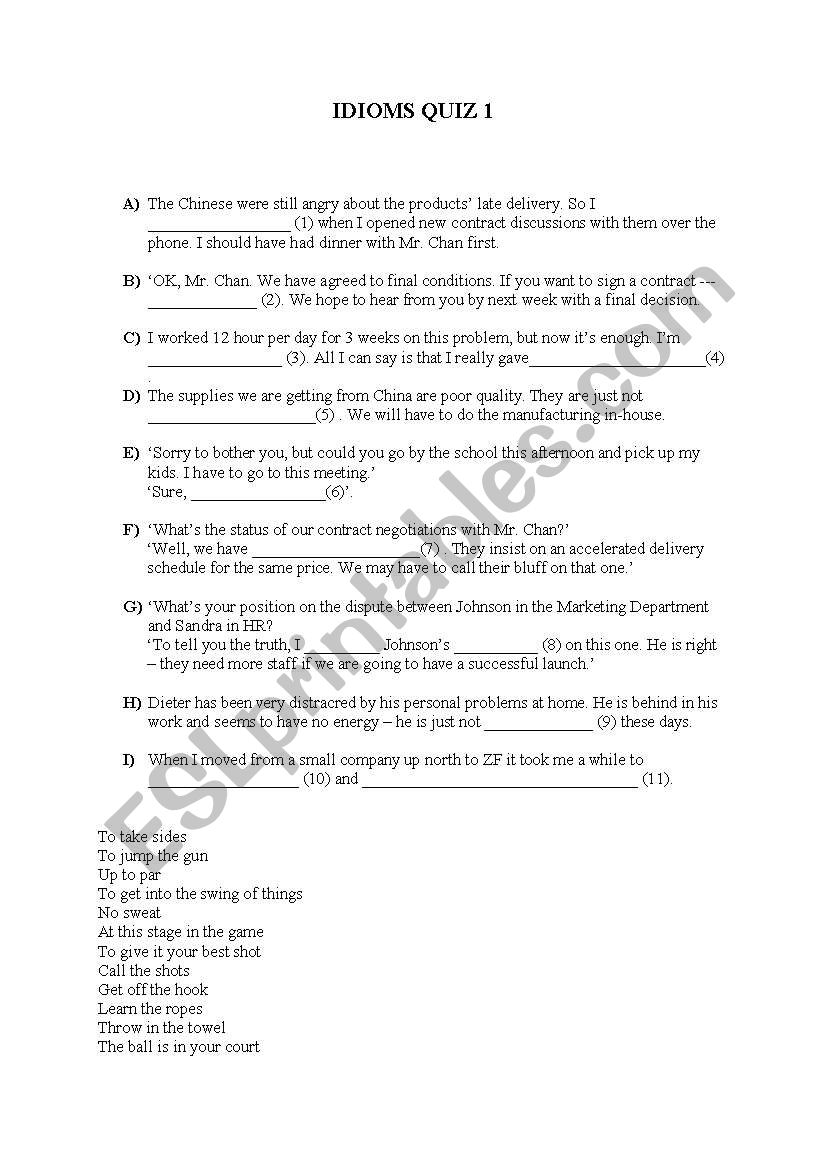 Business Idioms worksheet