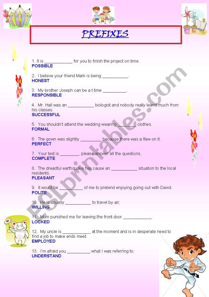 PREFIXES worksheet