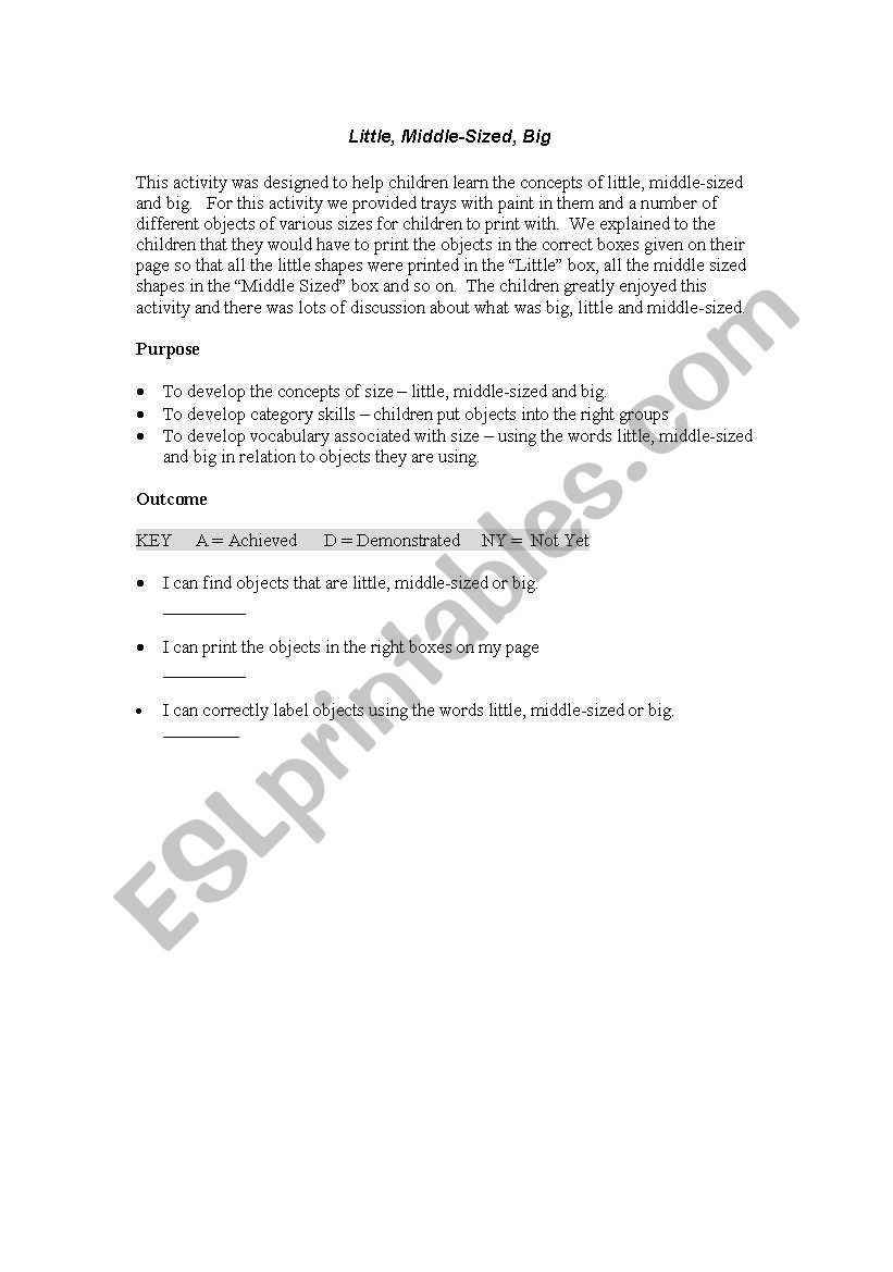 Big n Small worksheet