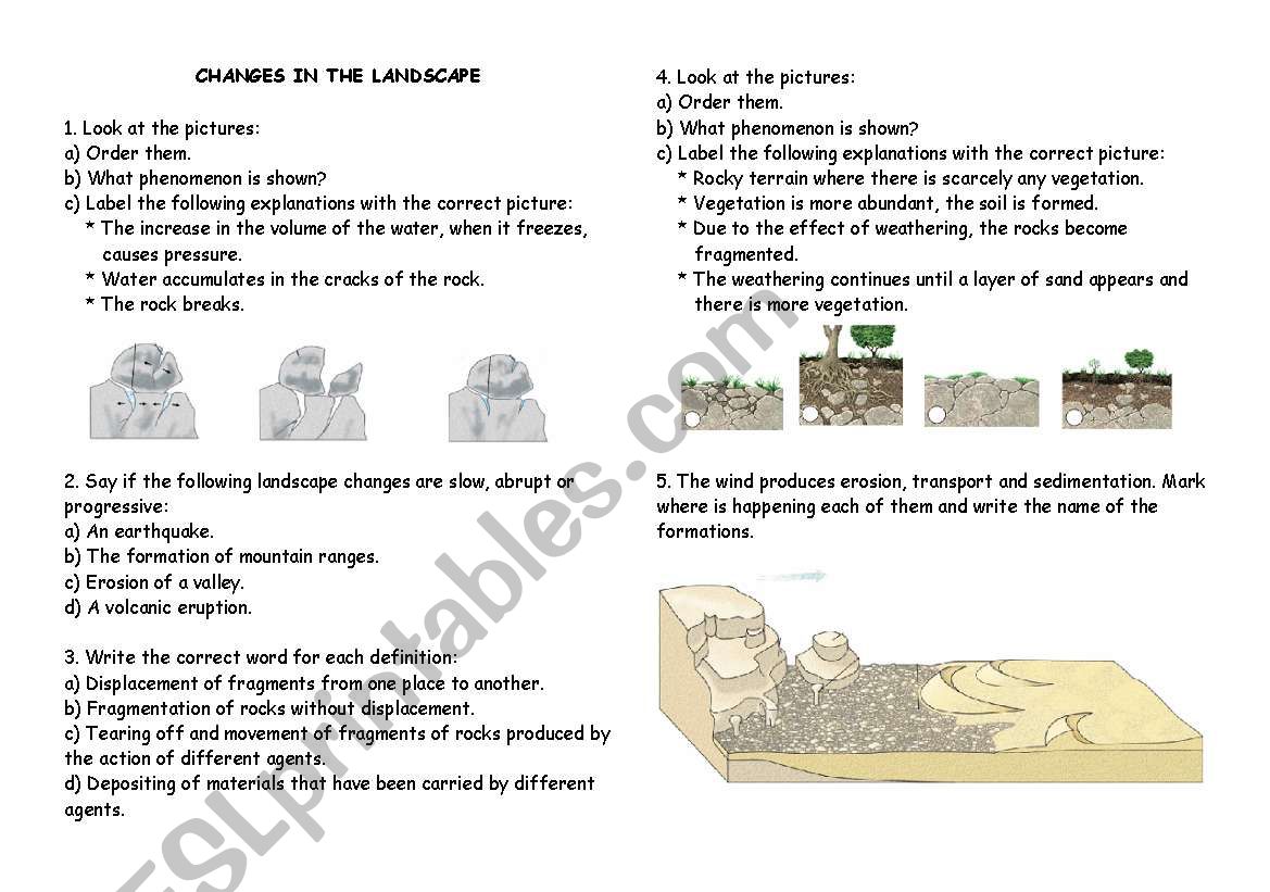 Changes in the landscape worksheet