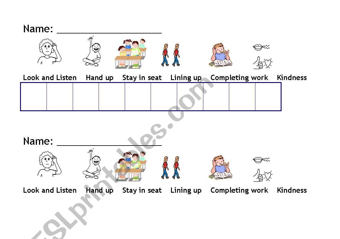 Behaviour Card worksheet