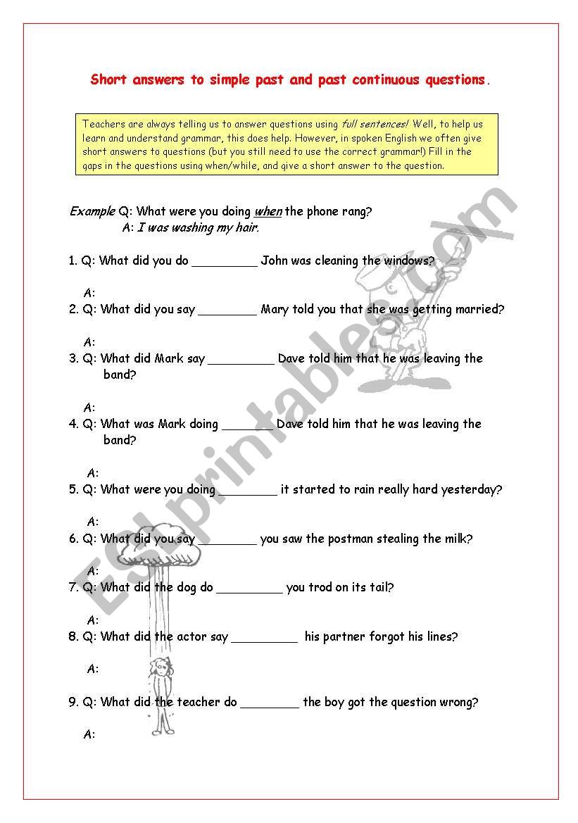 Short Answers to Simple Past and Past Continuous Questions