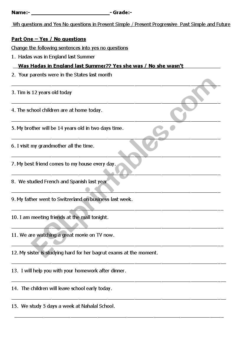 Yes / No questions and Wh questions on the basic 4 tenses