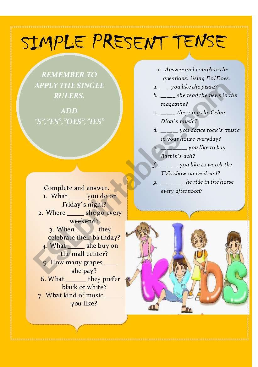 SIMPLE PRESENT TENSE worksheet