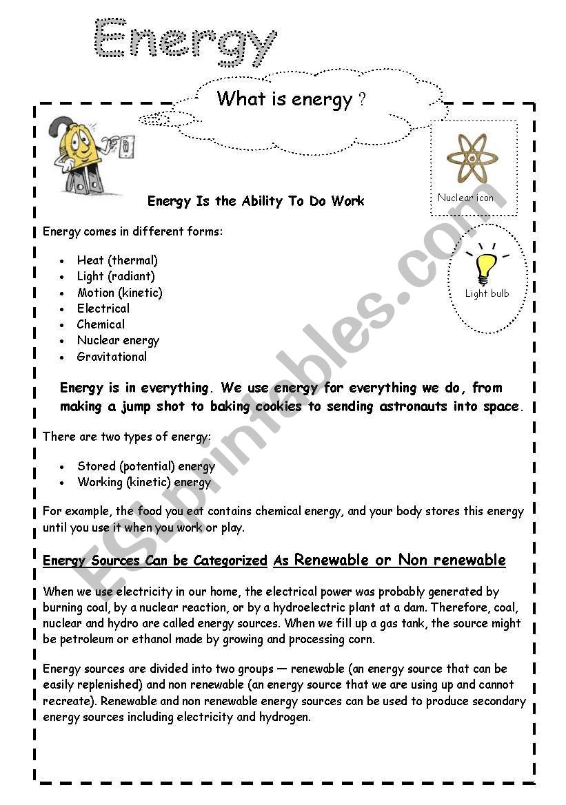 energy and electricity worksheet