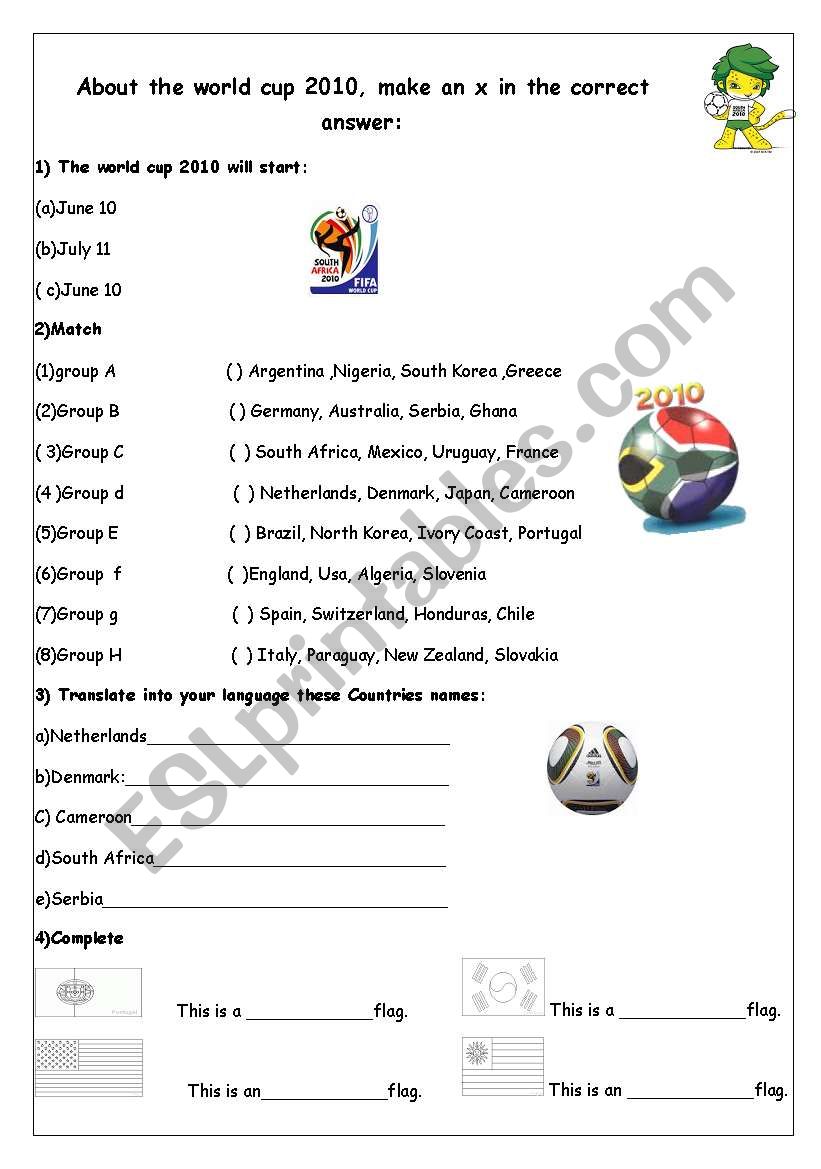 Worl d Cup South africa worksheet