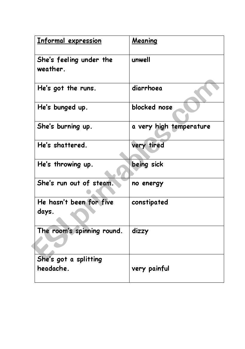 Informal Expressions worksheet