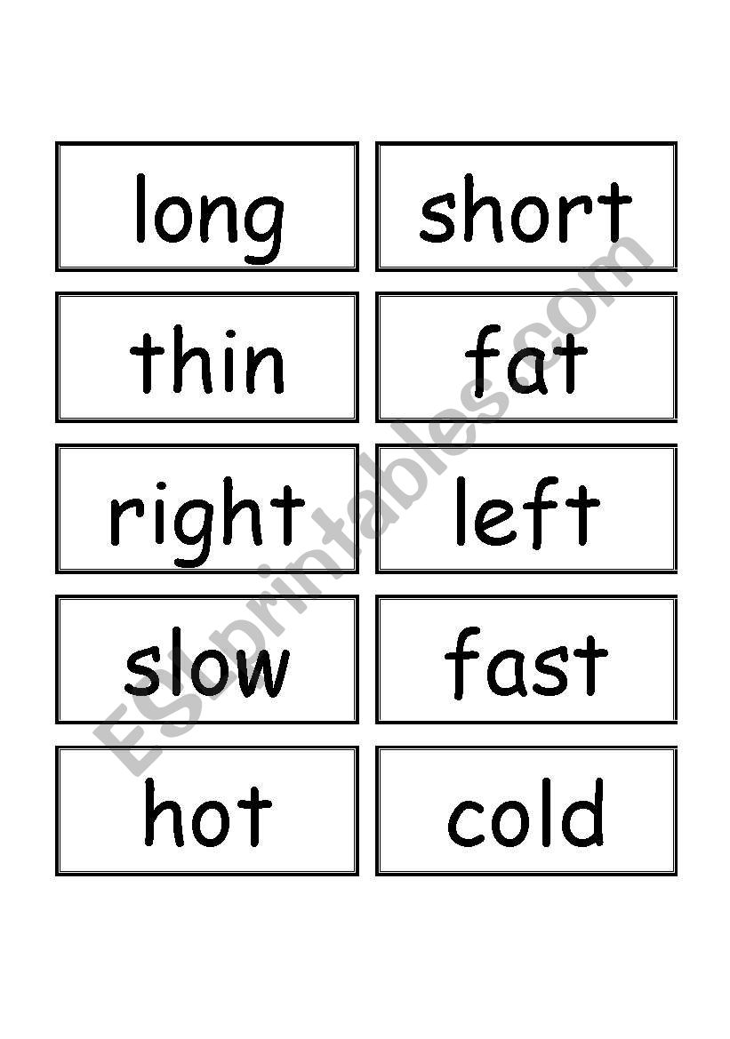 opposite adjectives cards worksheet