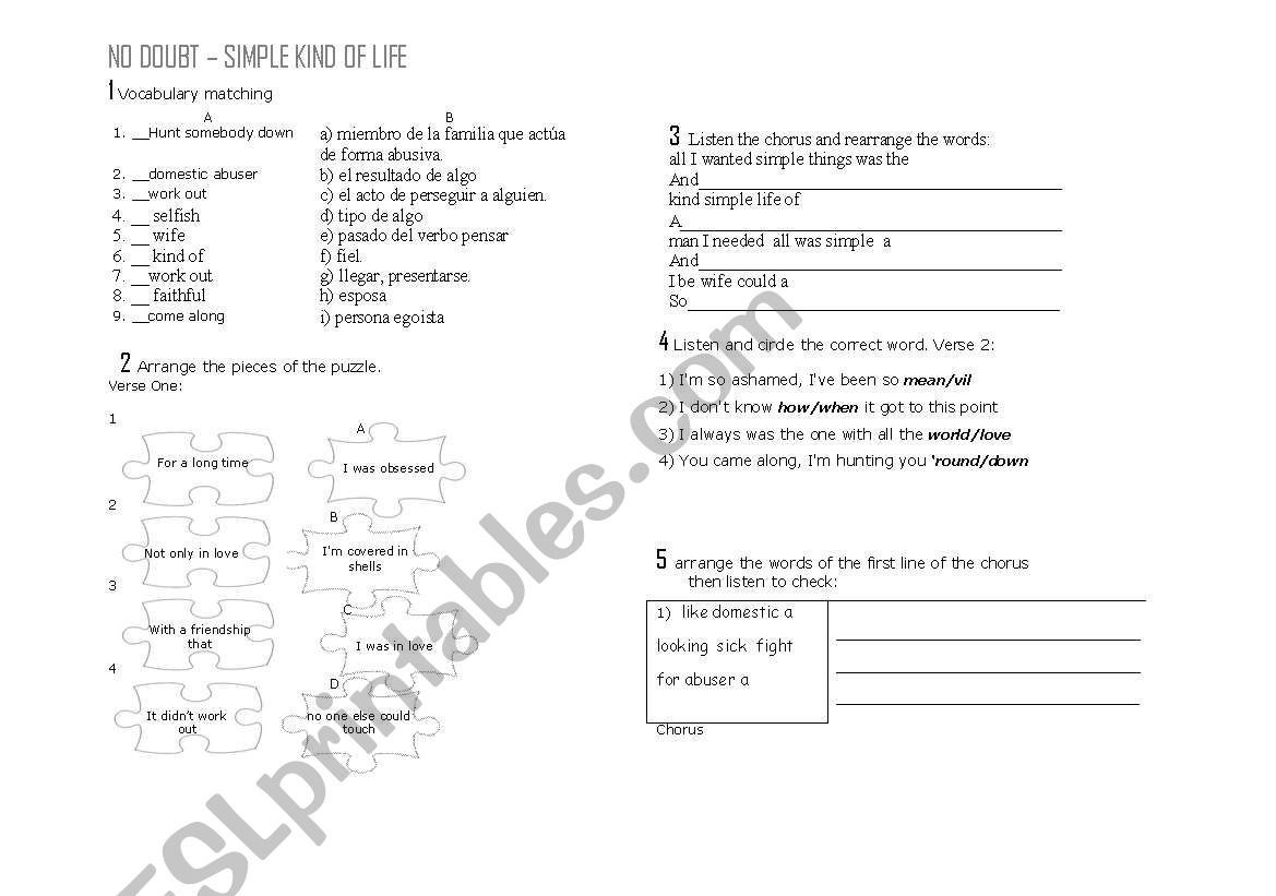 song by No Doubt  - printable activities for the whole song