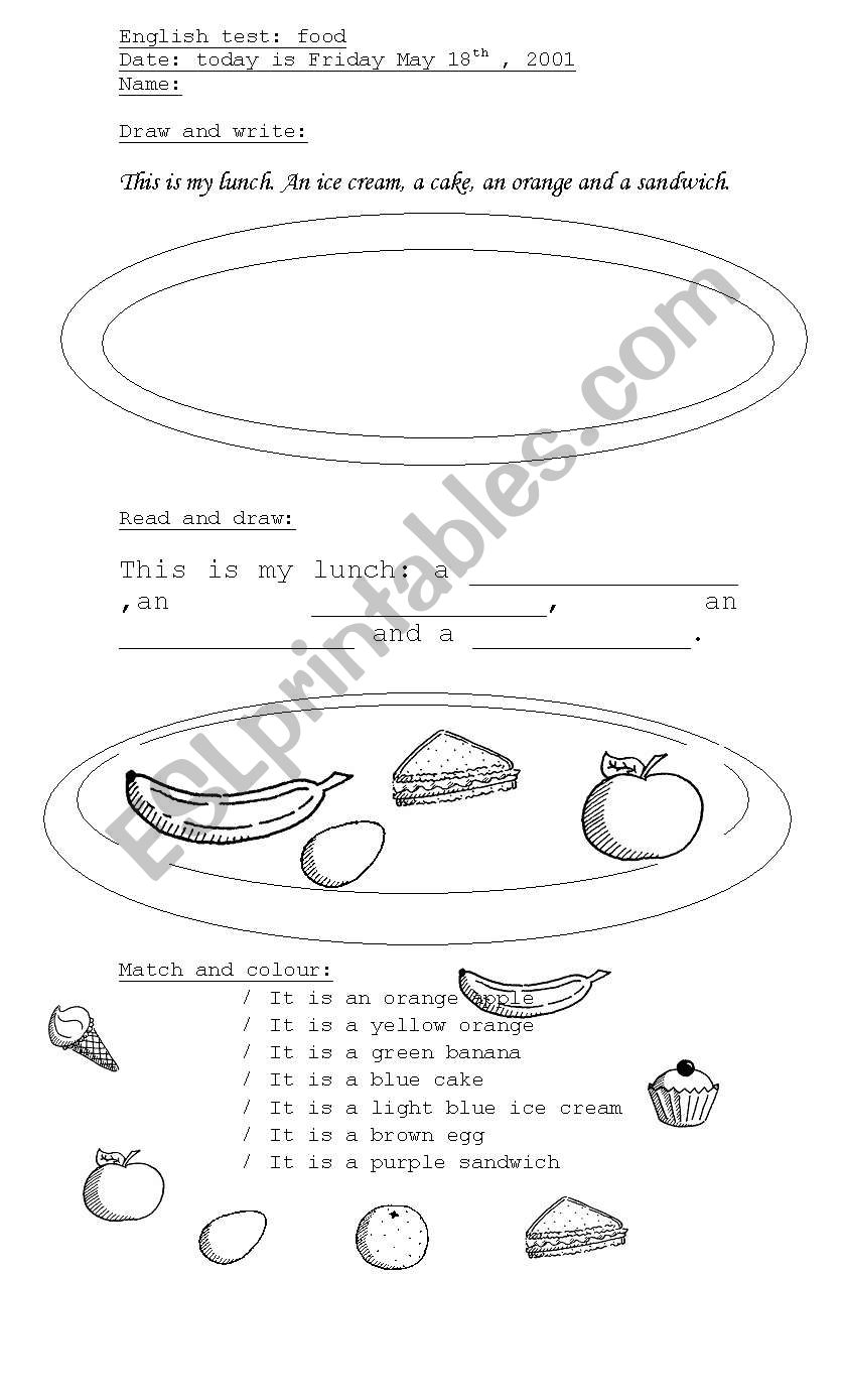 test picnic food worksheet