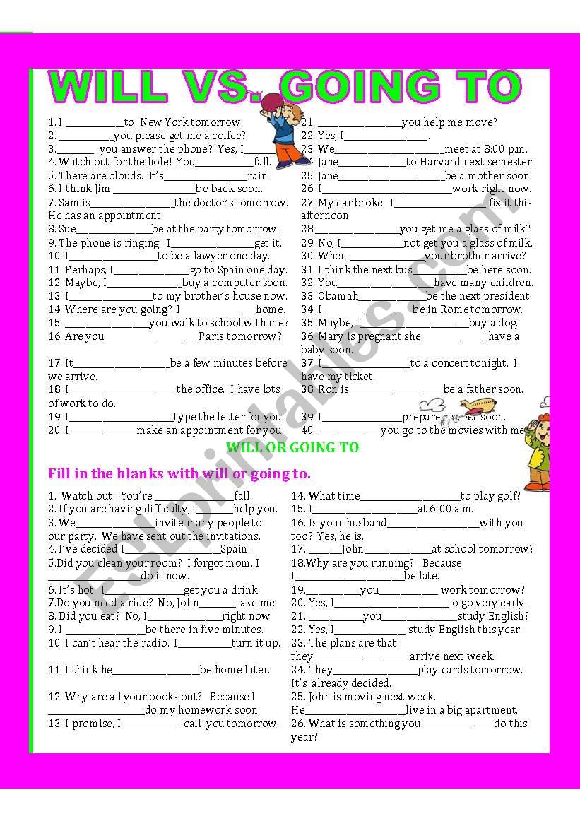 GOING TO VS. WILL worksheet