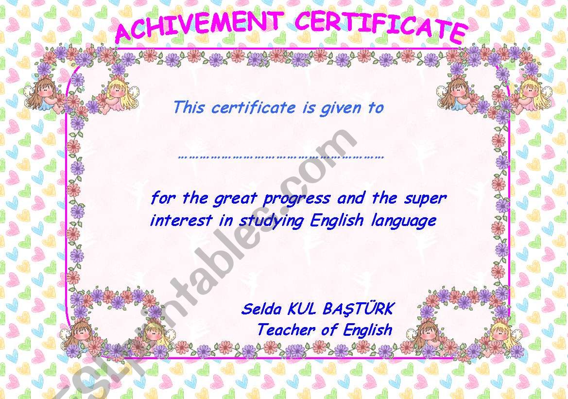 achievement certifacte  worksheet