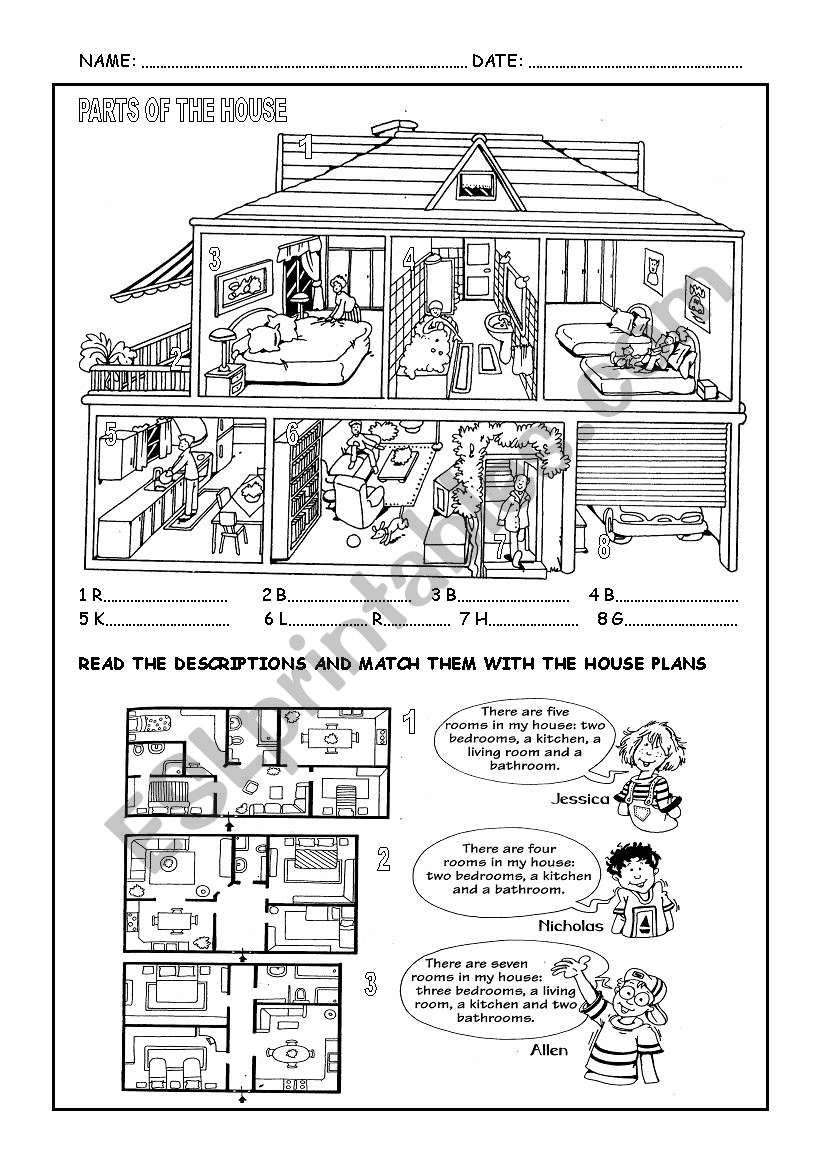 Parts of the house worksheet