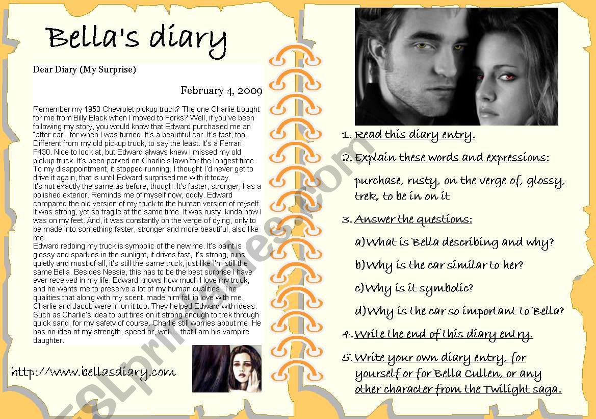 BELLA CULLENS DIARY worksheet