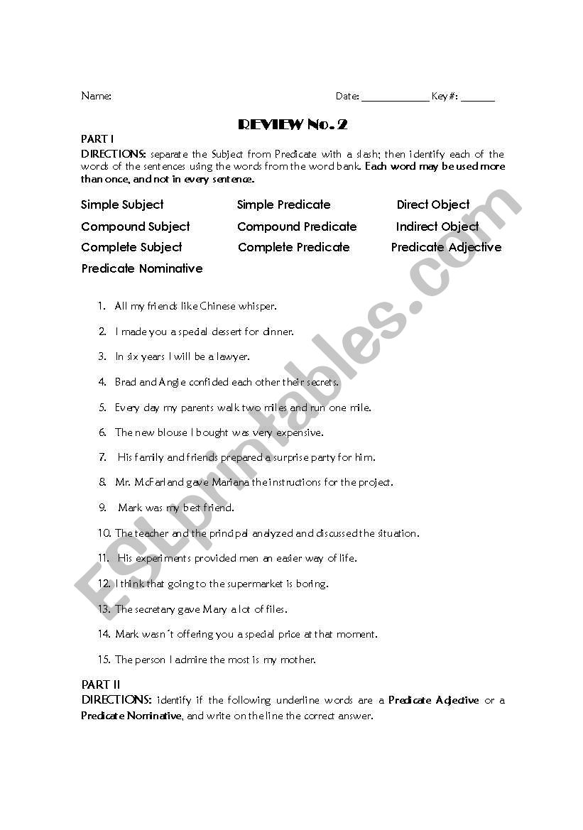 Parts of speech worksheet