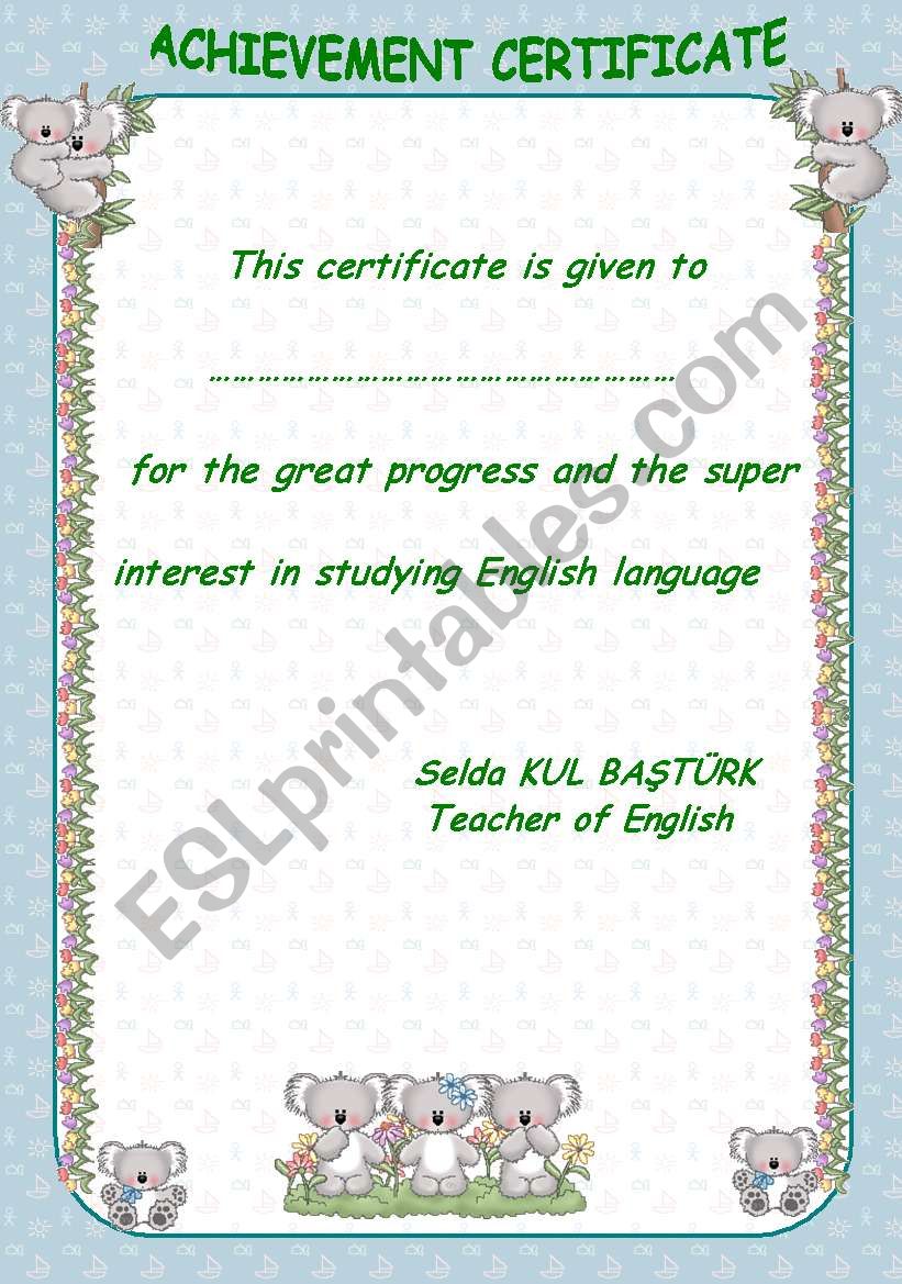 achivement certificate2 worksheet