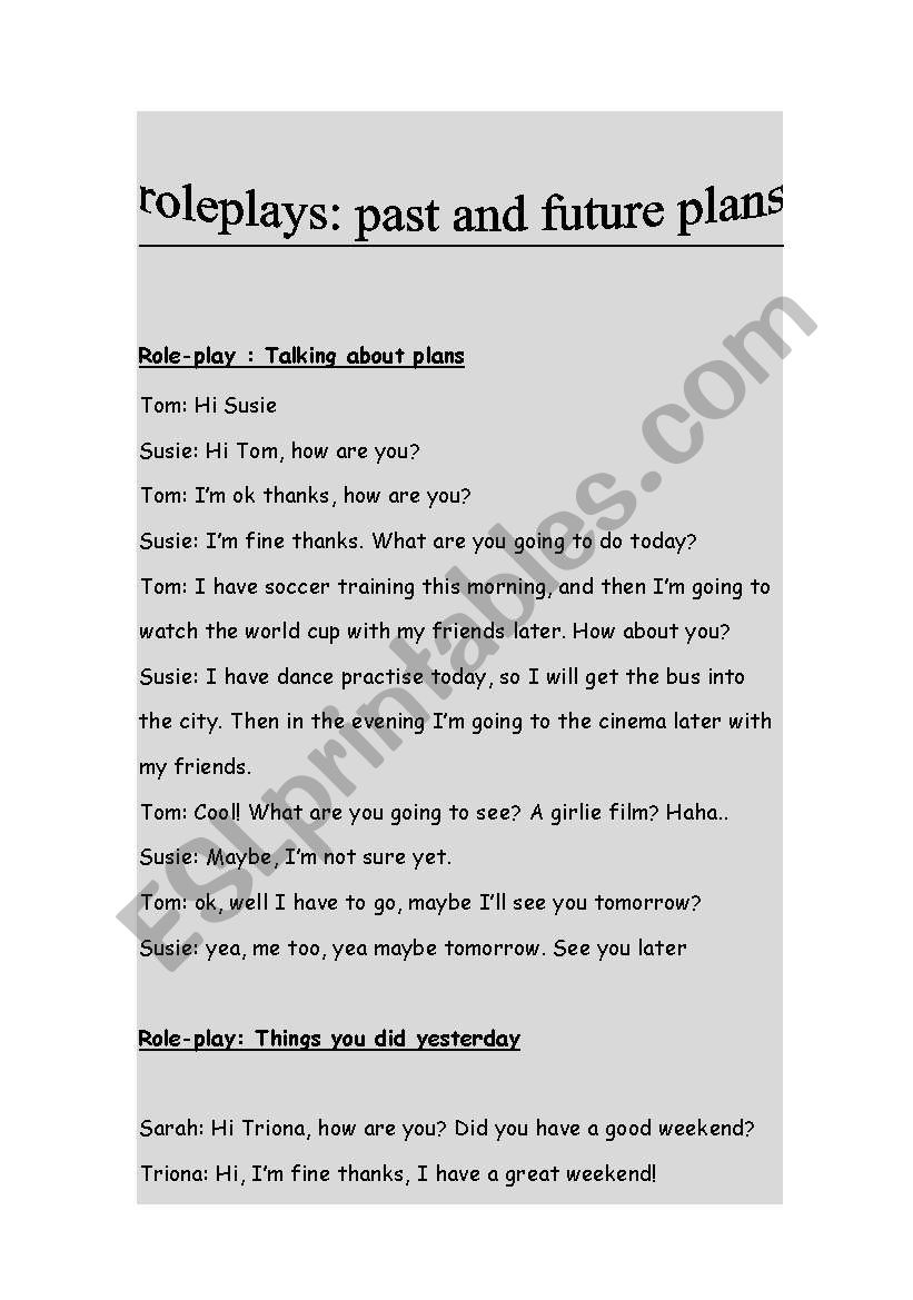 Roleplays worksheet