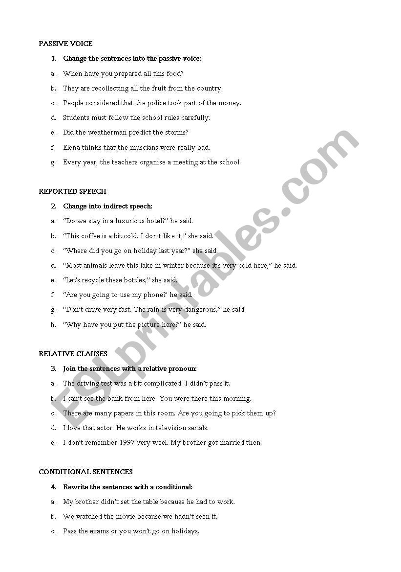 Mix exercises worksheet