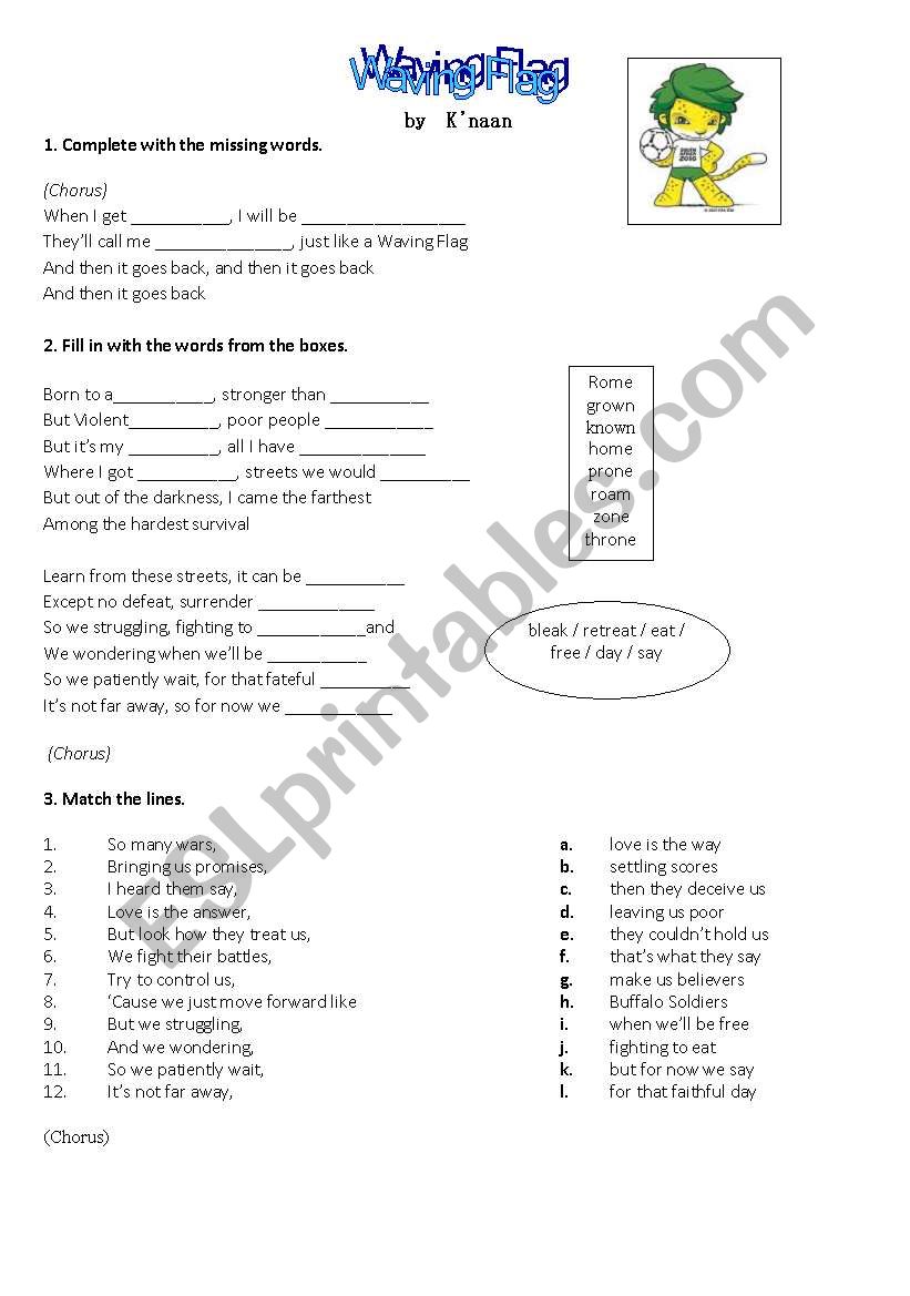 Waving Flag - Song Lyrics worksheet