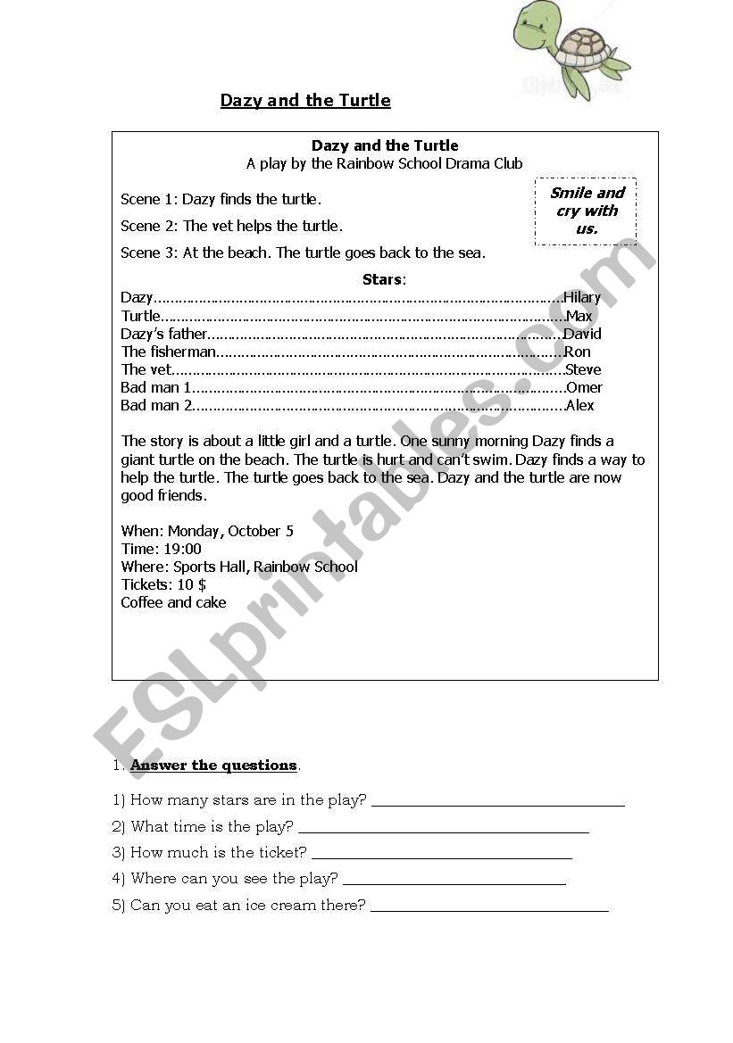 Dazy and the Turtle worksheet