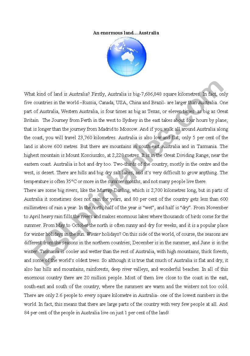 Australia  worksheet