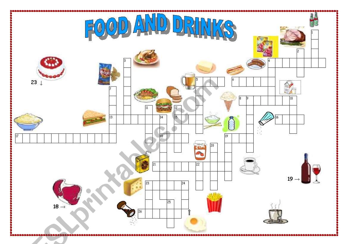 Food and drinks crossword worksheet