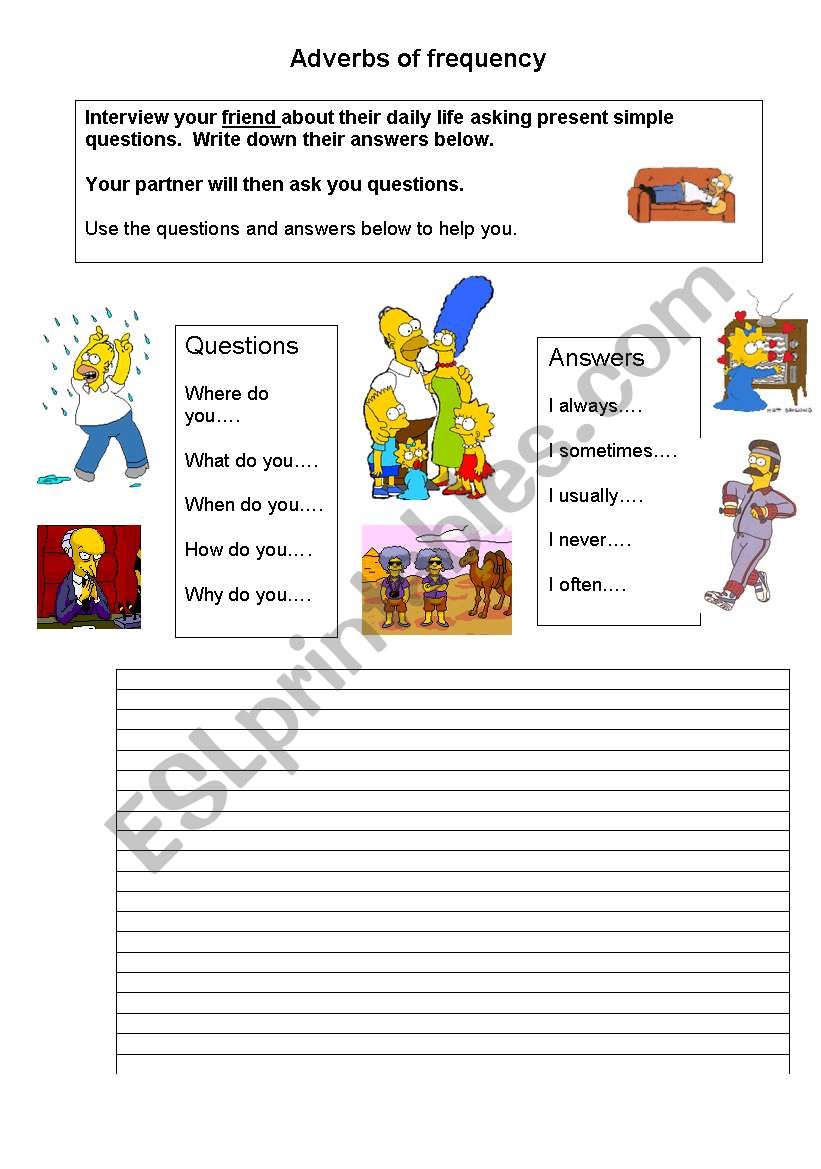 Adverbs of frequency worksheet