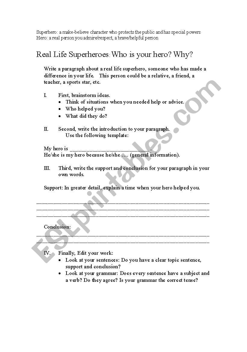 Real Life Superheroes worksheet