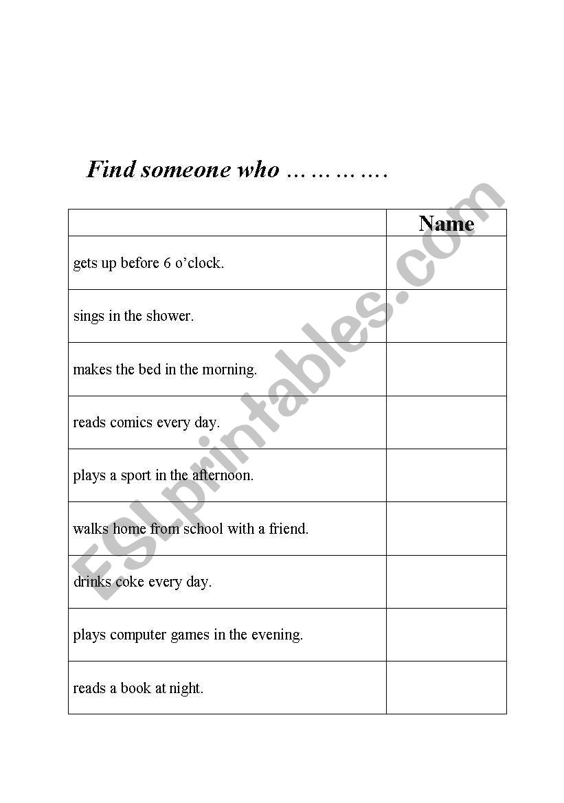 Find someone who ... worksheet