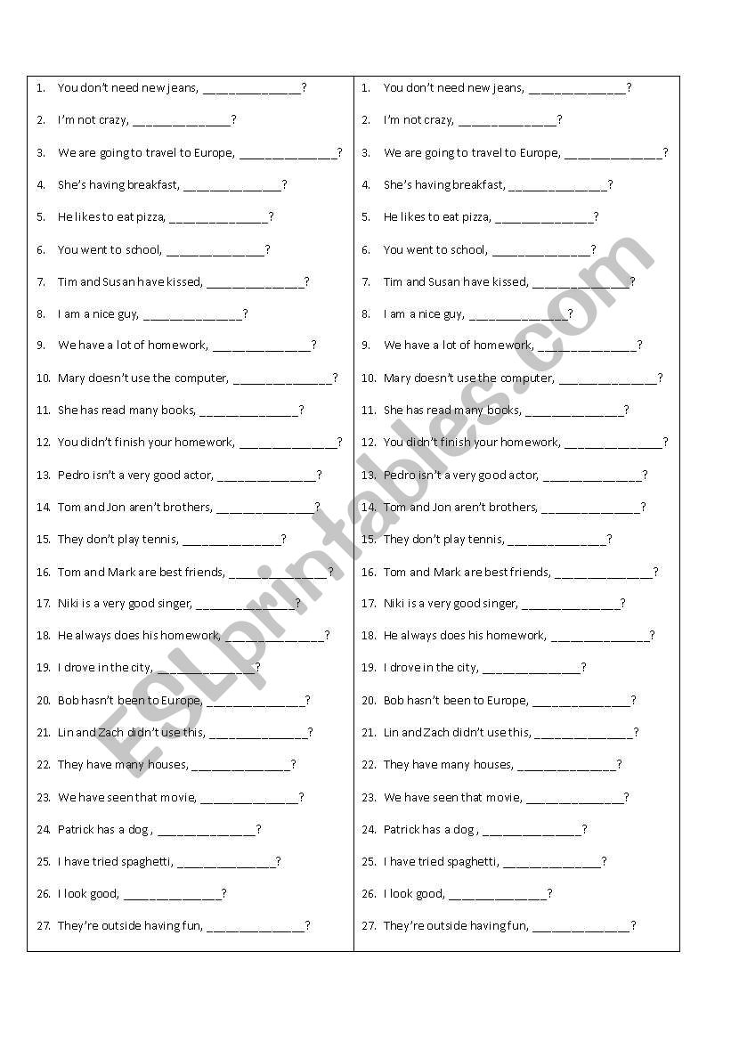 Tag Questions worksheet