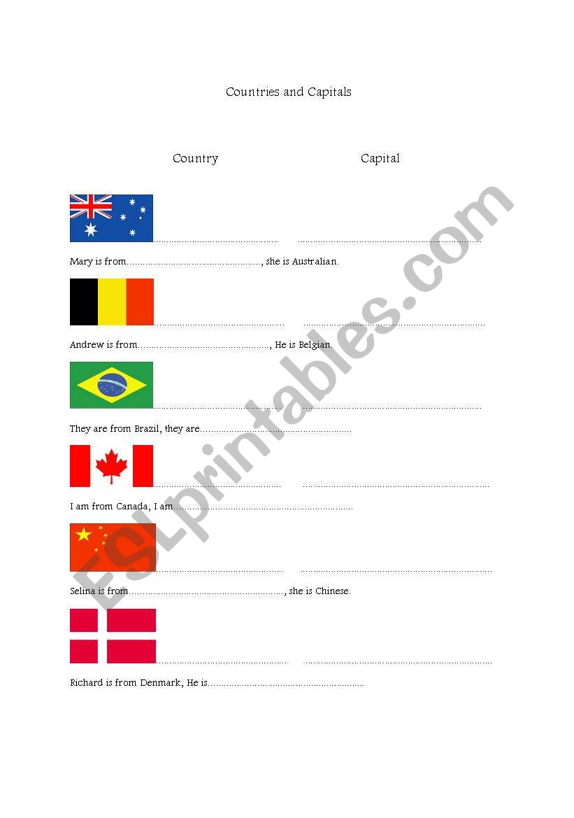 Countries and nationalites worksheet