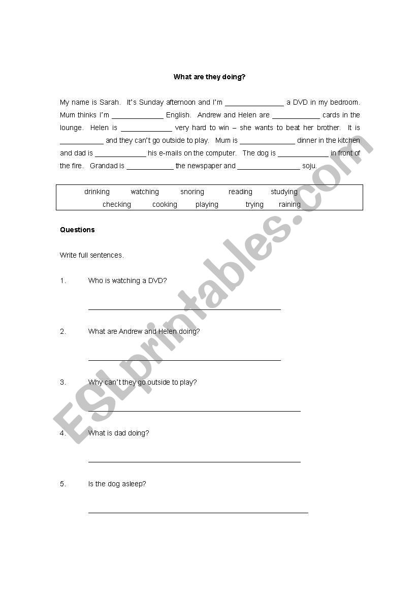 What are they doing? worksheet