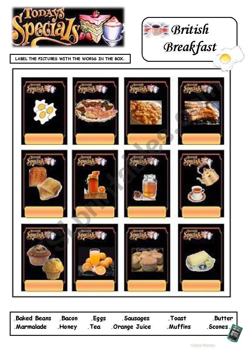 British breakfast worksheet