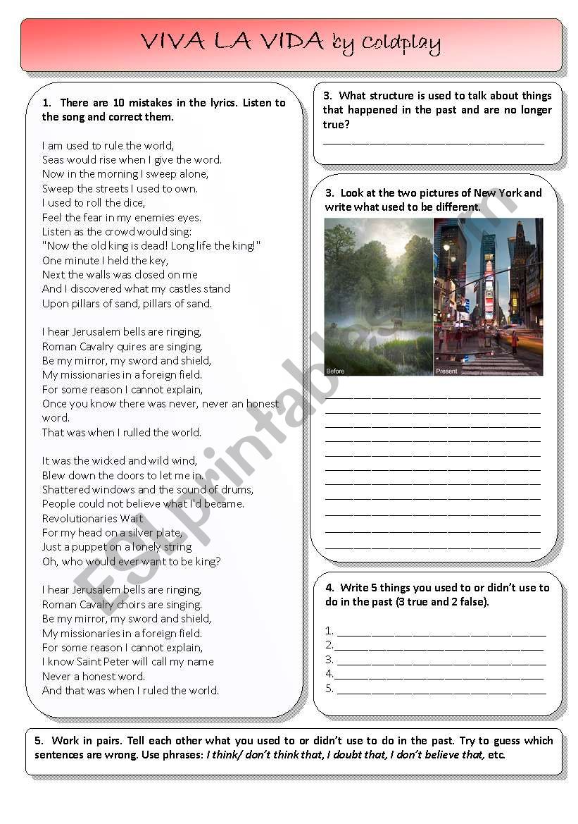 Viva la Vida by Coldplay worksheet